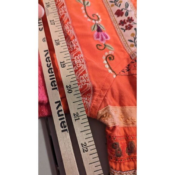 Tantrums Women Long Sleeve Floral Embroidery Ribbon Jacket Red Orange Size Mediu - Picture 9 of 14
